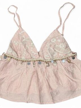 Pink Lace Babydoll Cami XS Shell Charm Boho Beachy Festival Top Coquette Coastal